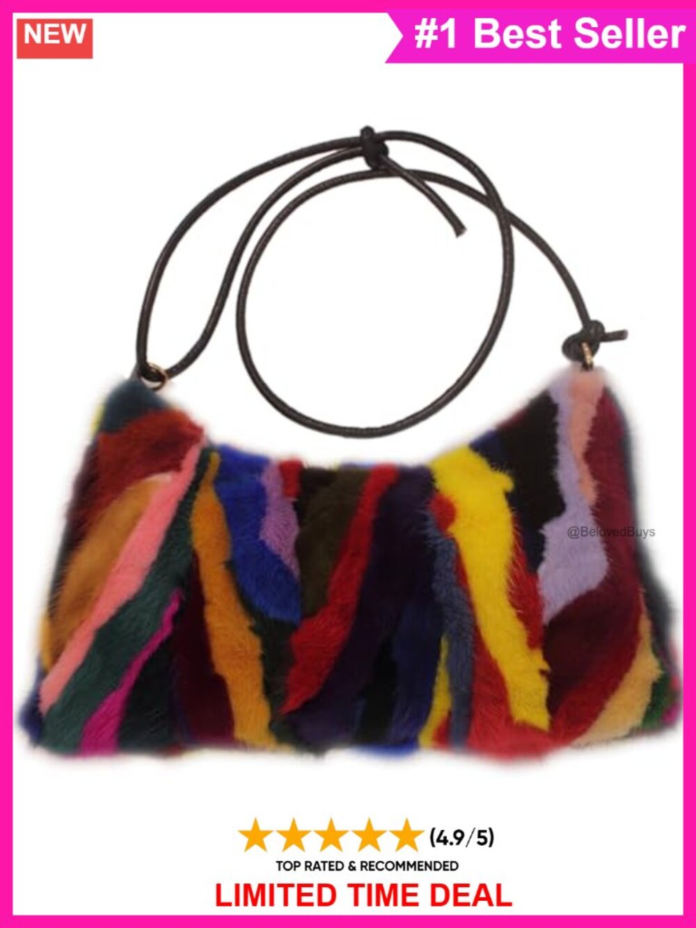 Genuine Mink Fur Handbag Shoulder Bag Color-Patchwork Winter